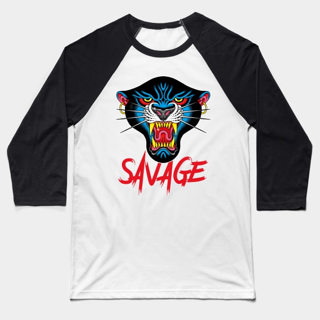 Savage Phanter Traditional Tattoo Baseball T-Shirt by Creative Style